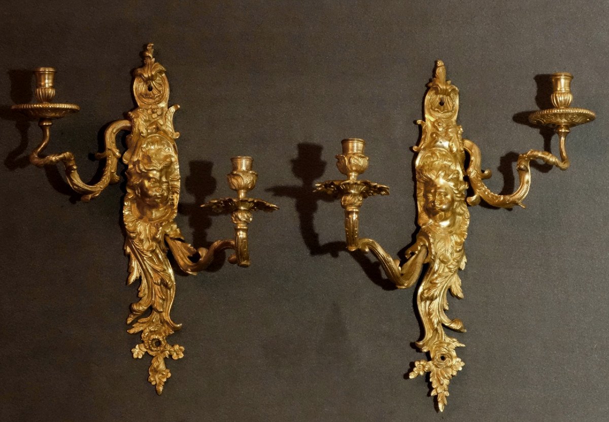 Pair Of Sconces “ Putti Blowers” From The Regence Period-photo-2