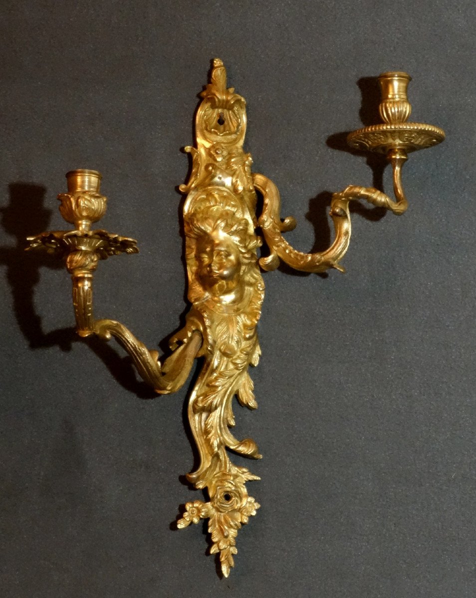 Pair Of Sconces “ Putti Blowers” From The Regence Period-photo-3