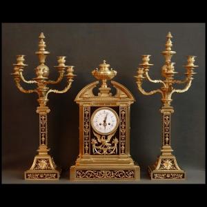 Important Clock And Its Candelabra By Raingo 19th Century