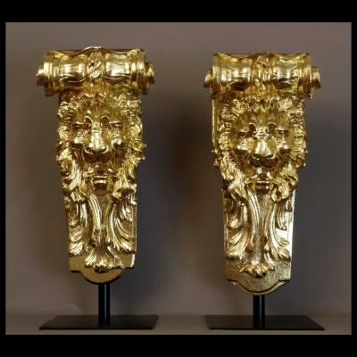 Pair Of Large Consoles With Lions XIXth
