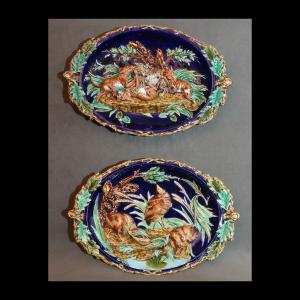 Pair Of Large Cynegetic Dishes From Sarreguemines XIXth
