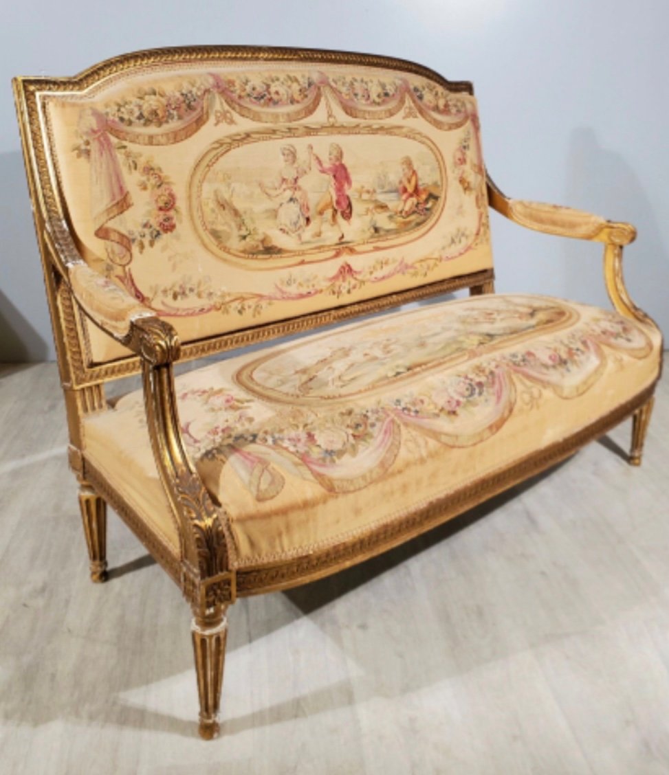 Golden Living Room Louis XVI Aubusson Tapestry-photo-2