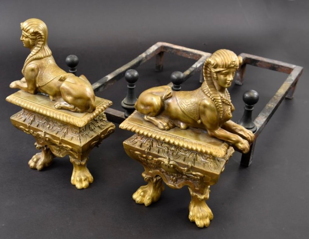 Pair Of 19th Century Sphinx Andirons -photo-2