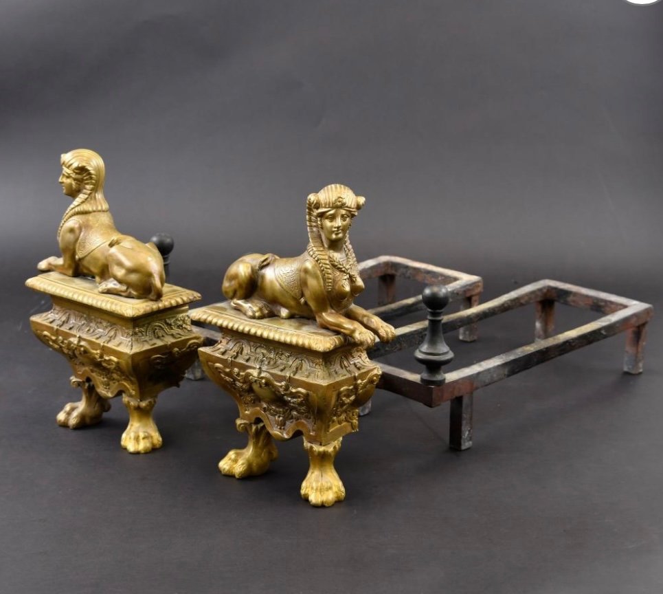 Pair Of 19th Century Sphinx Andirons 