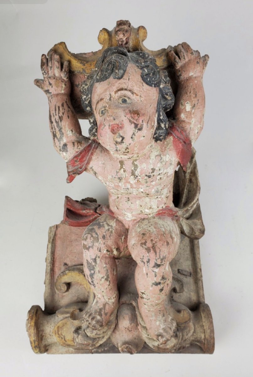 Putti Formant Console Polychrome XVII ème 