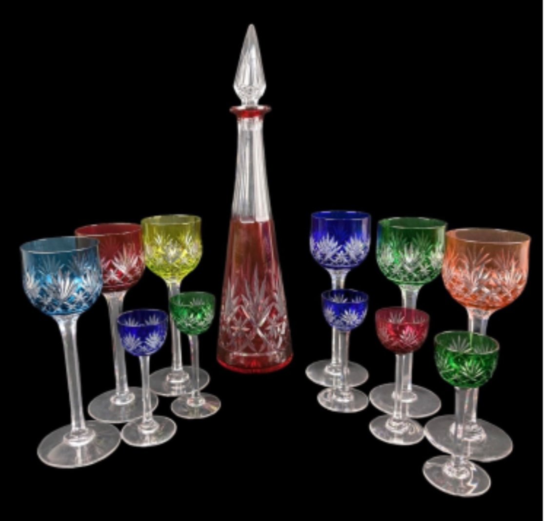  Saint Louis Cristalleries Set Of 20 Cut And Partially Colored Crystal Glasses -photo-4