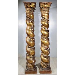 Pair Of Large Twisted Columns XVIIth 