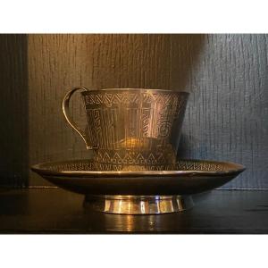 Russian Cup And Saucer Silver 