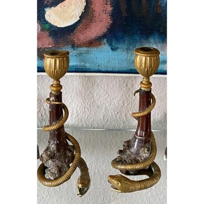 Russia Candlesticks In Boxwood Bronze And Emerald