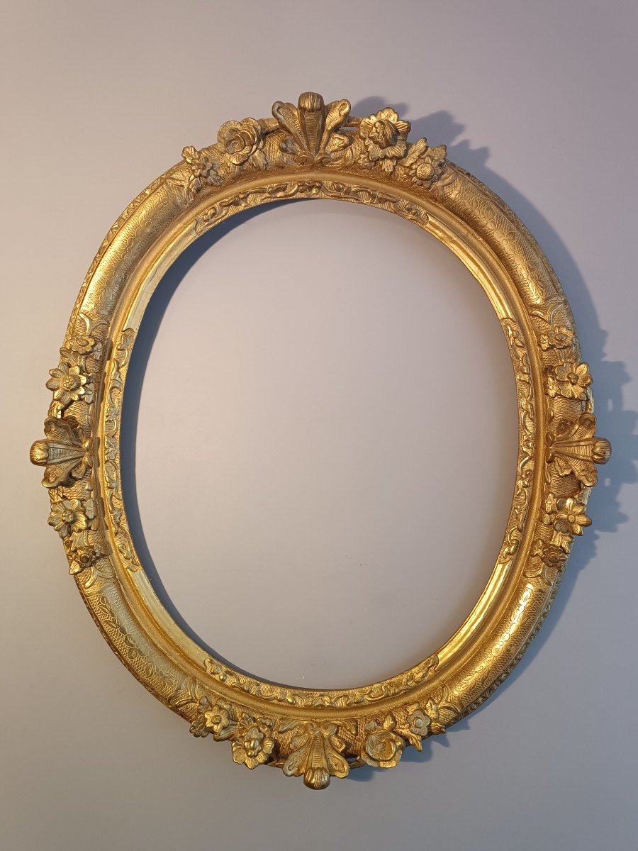 Cadre Oval d'époque Louis XIV Doré à La Feuille d'Or-photo-2