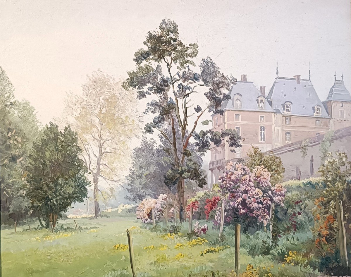 Painting By Daniel Trussart, View Of The Château d'Eu, Garden Side In Spring.-photo-2