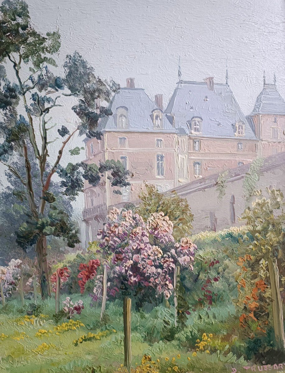 Painting By Daniel Trussart, View Of The Château d'Eu, Garden Side In Spring.-photo-3