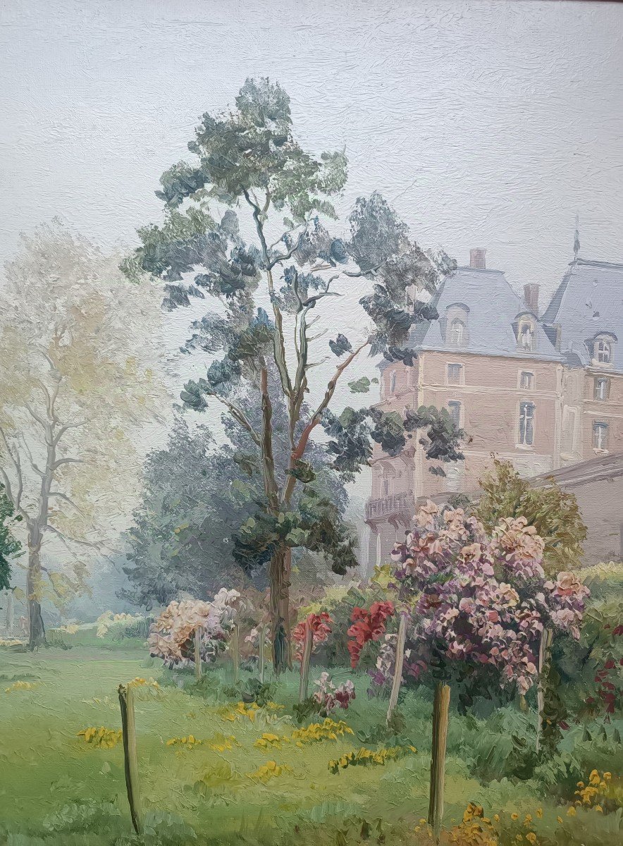 Painting By Daniel Trussart, View Of The Château d'Eu, Garden Side In Spring.-photo-4