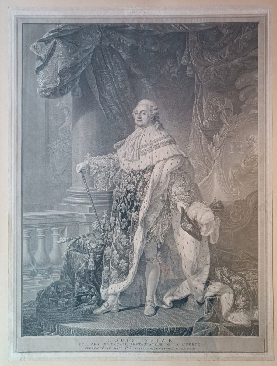 Louis XVI Roi De France Portrait Du Souverain En Tenue De Sacre Bervic 1790 Gravure.-photo-2