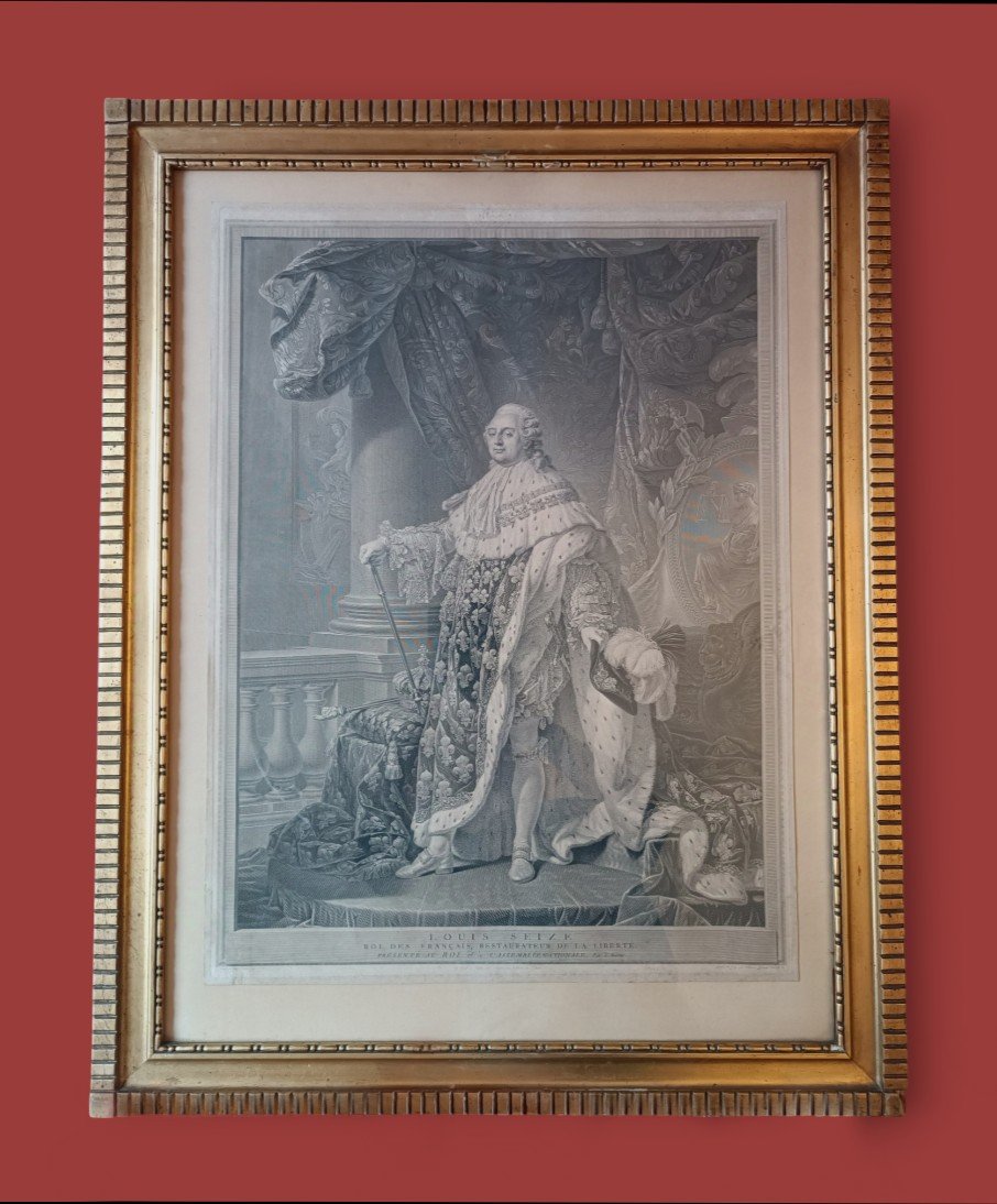 Louis XVI Roi De France Portrait Du Souverain En Tenue De Sacre Bervic 1790 Gravure.