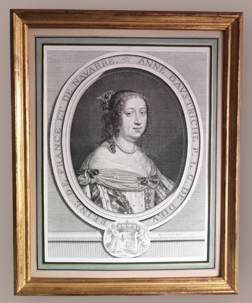 Gravure Portrait De La Reine Anne d'Autriche Par Nanteuil