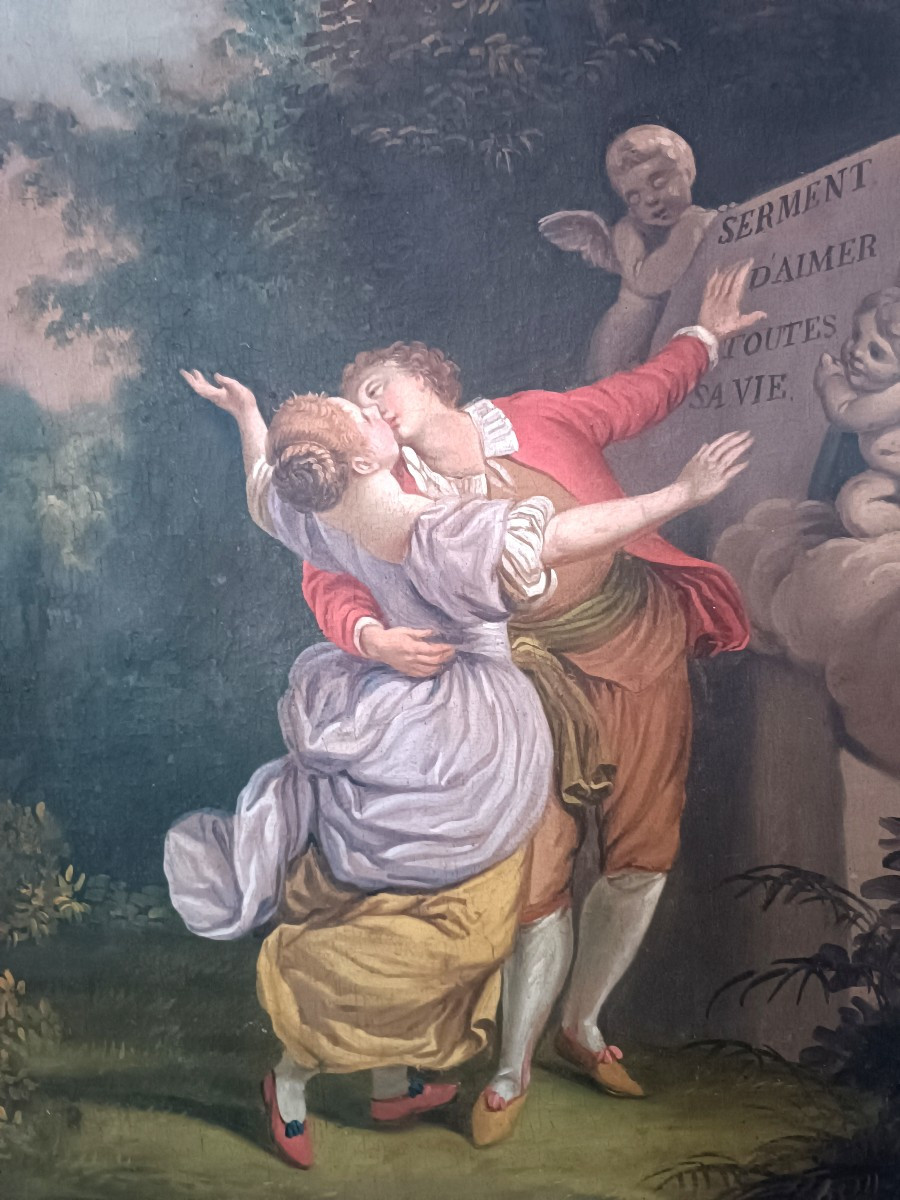 Tableau "Le Serment d'Amour" Jean-Honoré Fragonard Ecole française du XVIIIe -photo-4