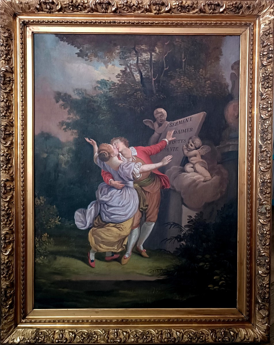 Tableau "Le Serment d'Amour" Jean-Honoré Fragonard Ecole française du XVIIIe -photo-1