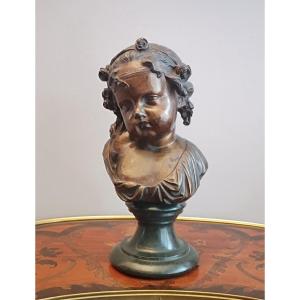Bust Of Young Girl In Bronze