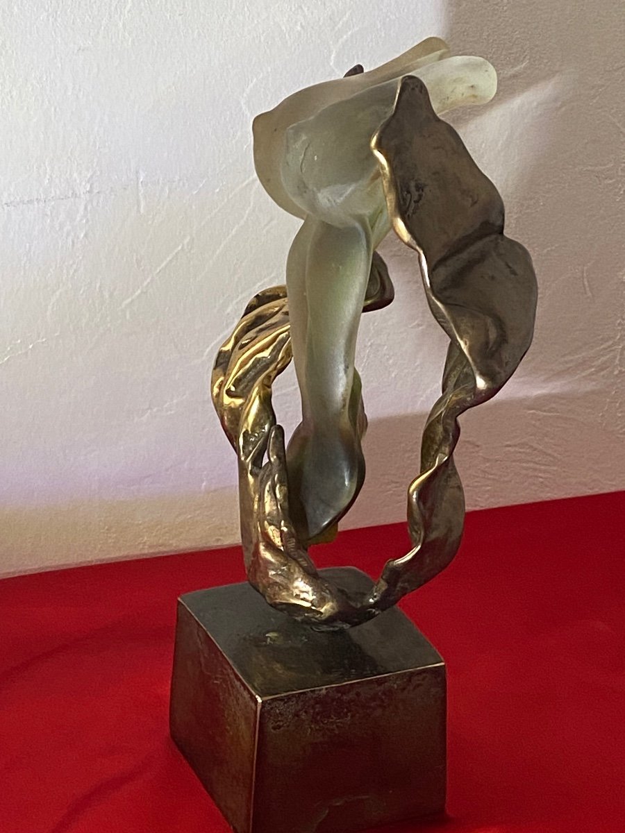 Buste Féminin en bronze et pâte de verre- Yves Lohe (Sculpture XXème siècle).-photo-1