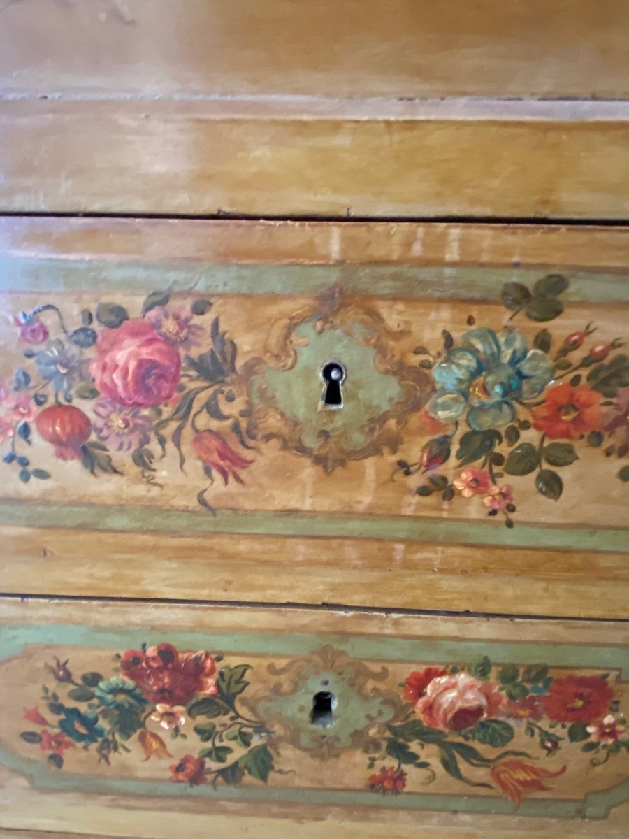 Louis-philippe Style Painted Wooden Secretary Decorated With Cherubs And Characters.-photo-3