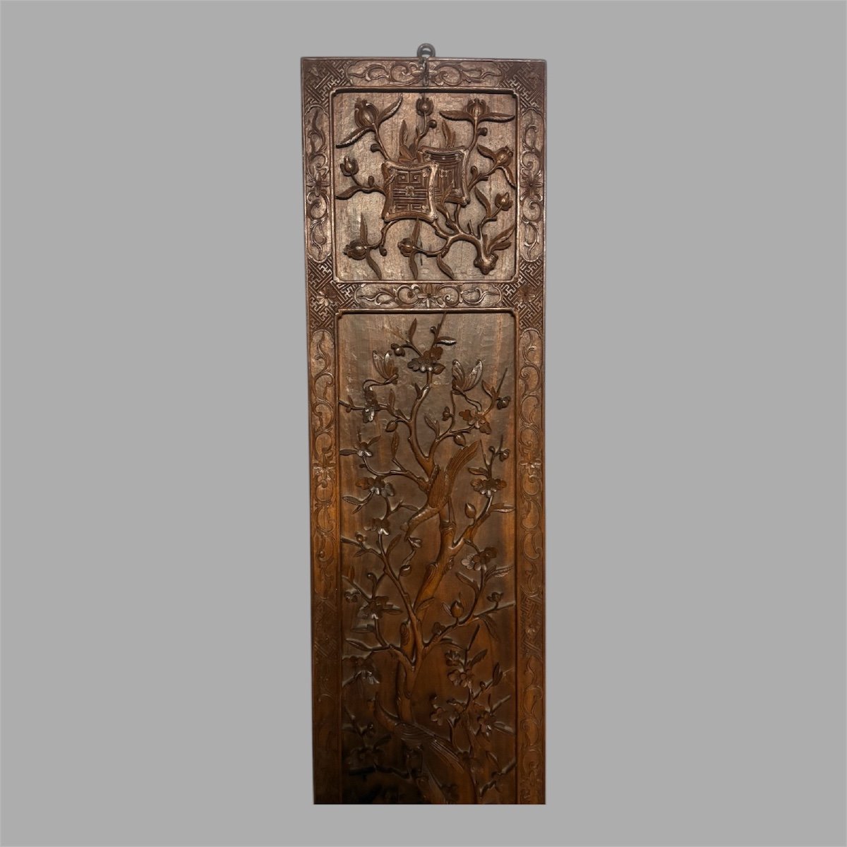 Pair Of Flat Carved Wooden Columns, Asia Circa 1900-photo-2