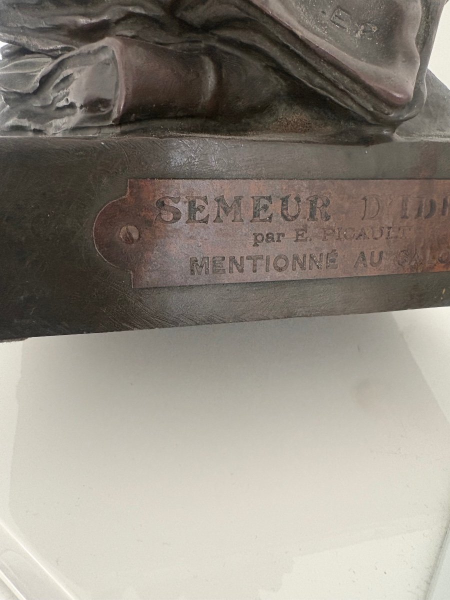  Statue En Bronze E. Picault "le Semeur d'Idées''-photo-1