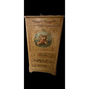 Louis-philippe Style Painted Wooden Secretary Decorated With Cherubs And Characters.