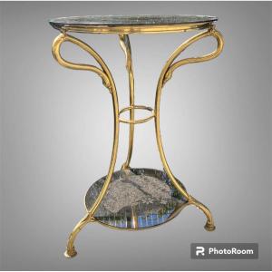 Table d'Appoint Guéridon En Laiton Et Verre Fumé Des Année 1960 - Italie Moderne Régence néoclassique 