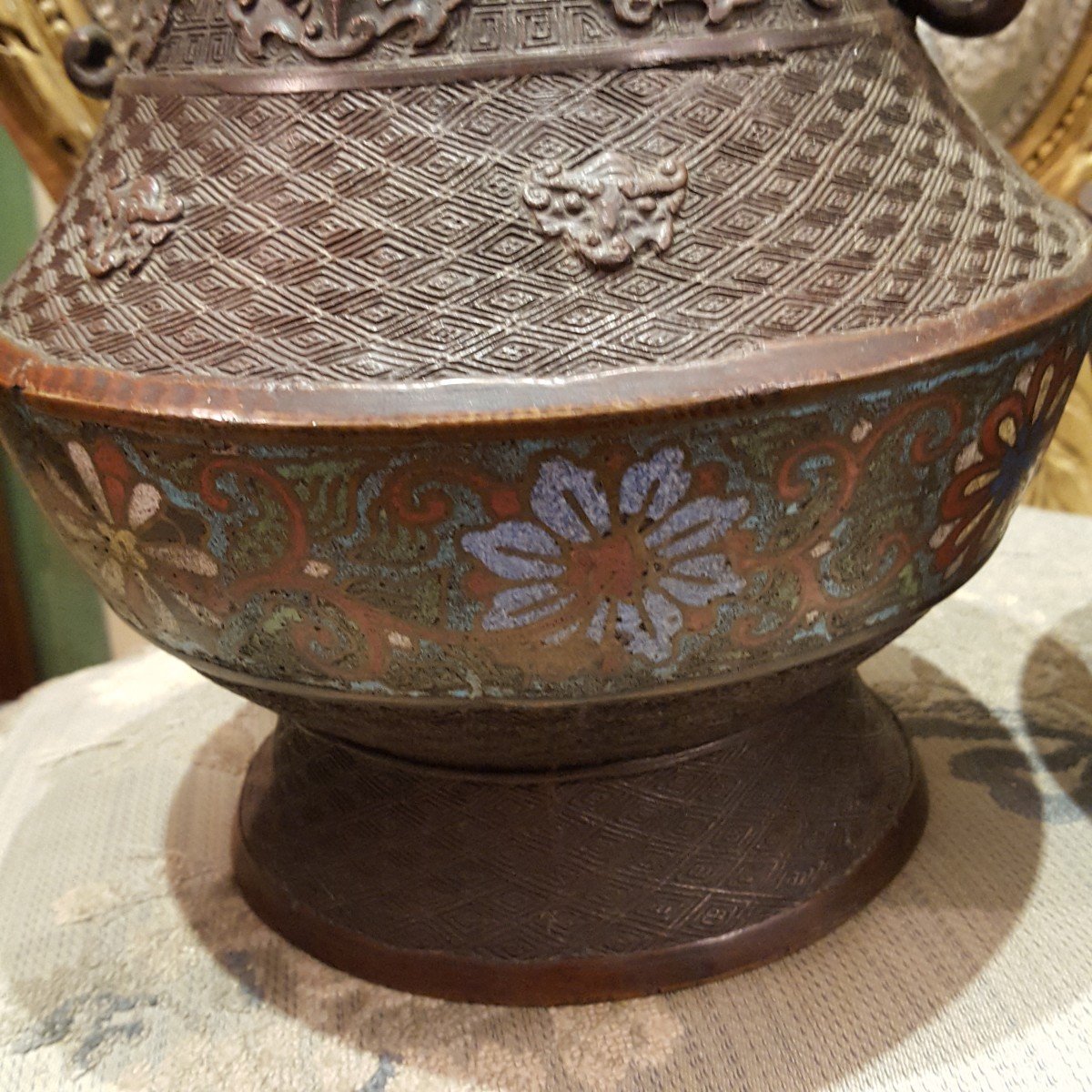 Paire De Vases En Bronze Cloisonné  XIX ème-photo-3