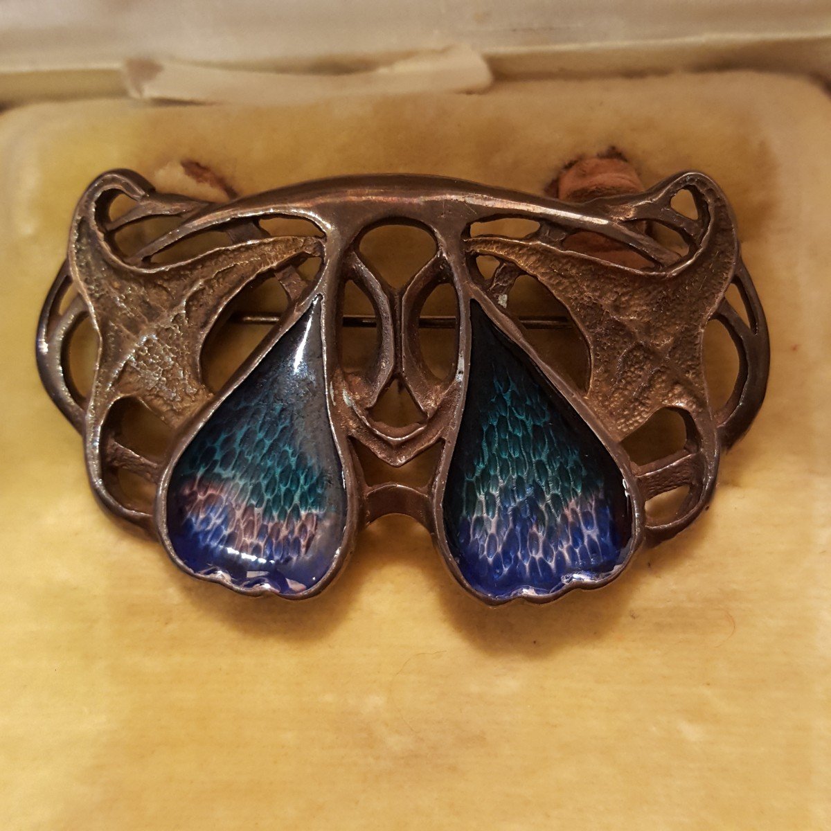 Enameled Art Nouveau Silver Brooch, Signed.-photo-4