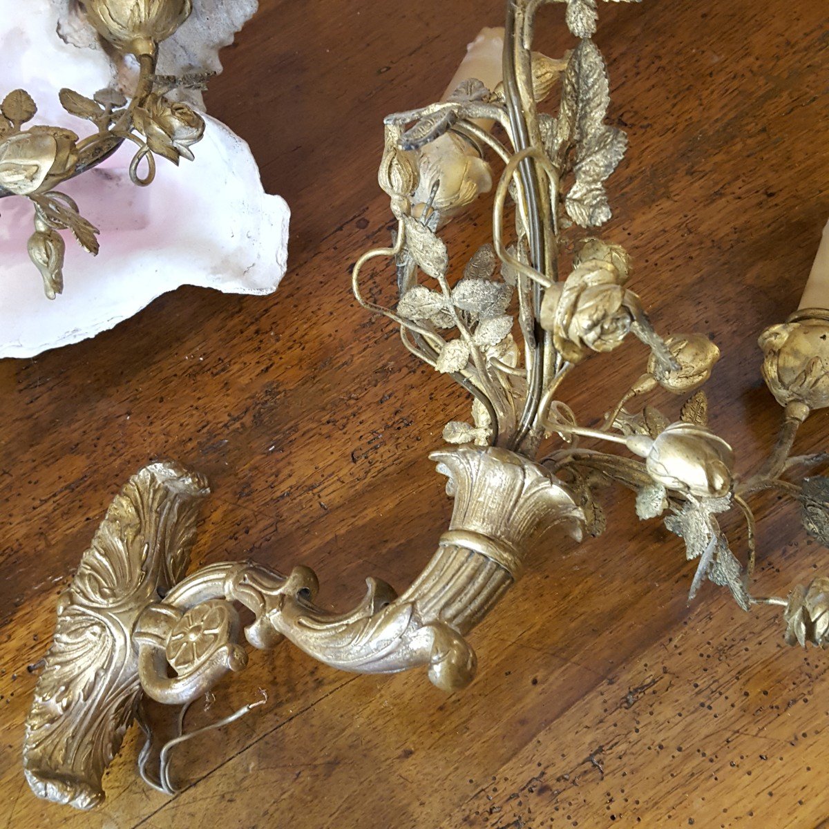 Pair Of Restoration Flower Sconces In Bronze -photo-1