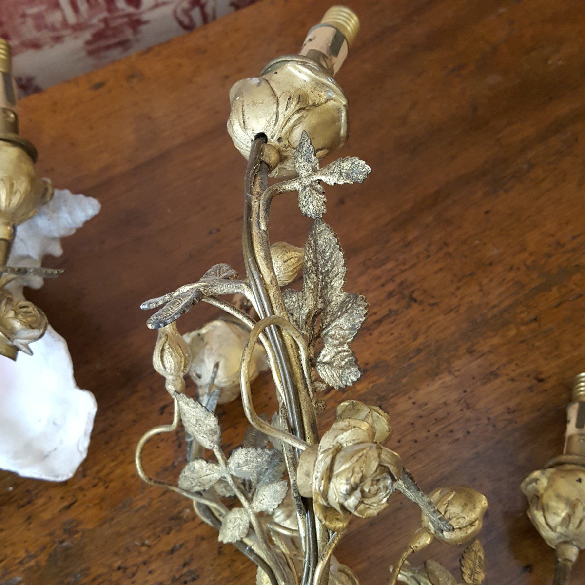 Pair Of Restoration Flower Sconces In Bronze -photo-2