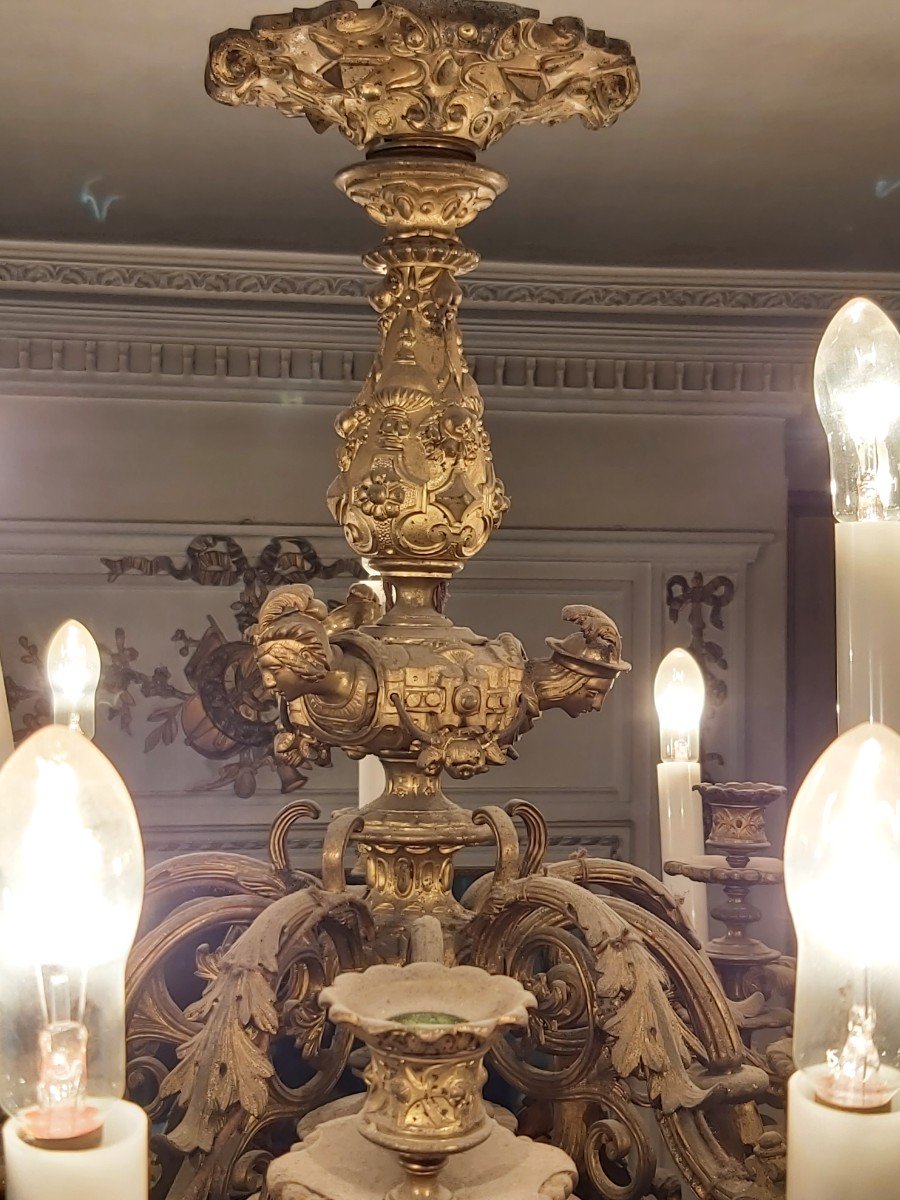 Imposing Mazarin Chandelier In Gilt Bronze: 20 Lights-photo-6