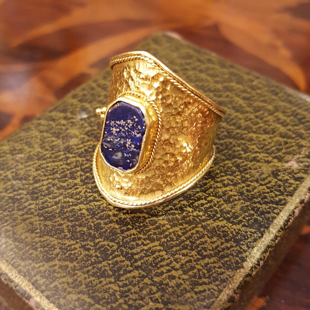 Hammered Gold And Lapis Lazuli Ring