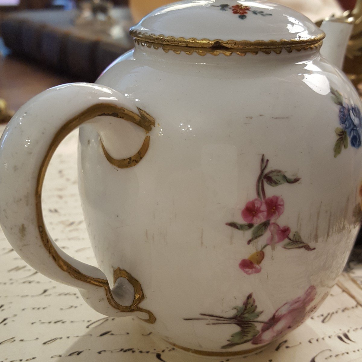 Sèvres 18th Century, Aux Bouquets Model Teapot-photo-7