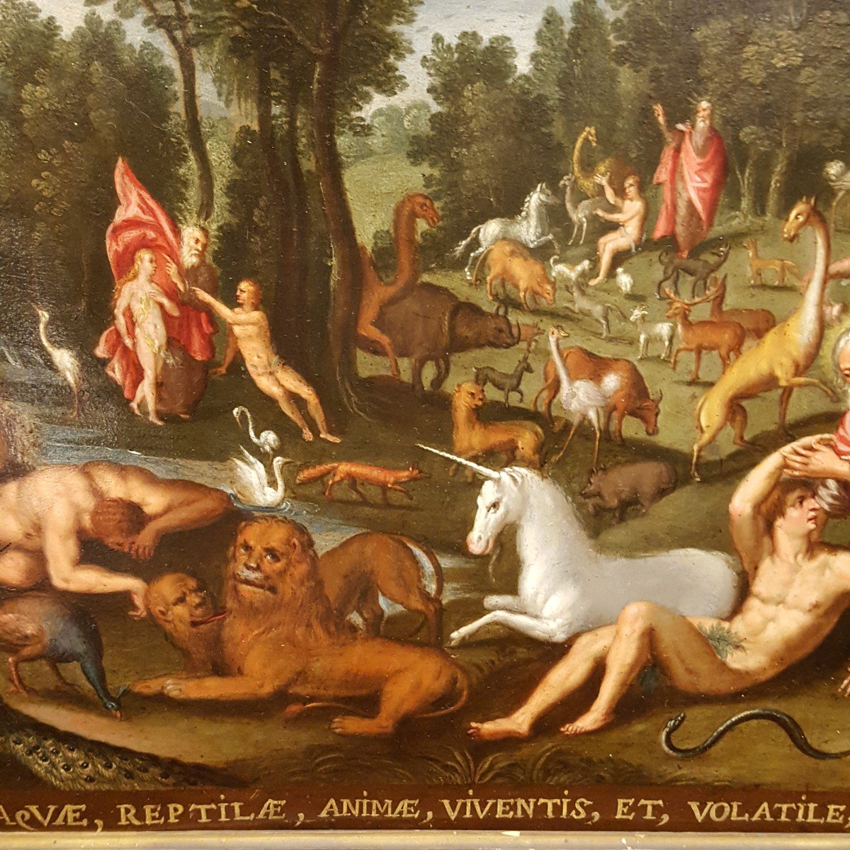 Cuivre XVIIème La Création Des Animaux Et d'Adam Et Eve-photo-3