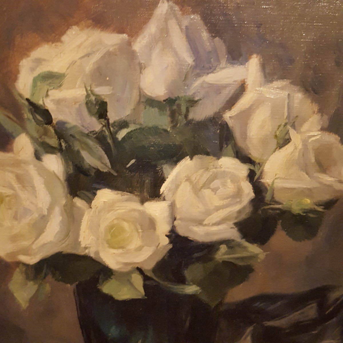  Valentin: Oil On Canvas, White Roses -photo-3