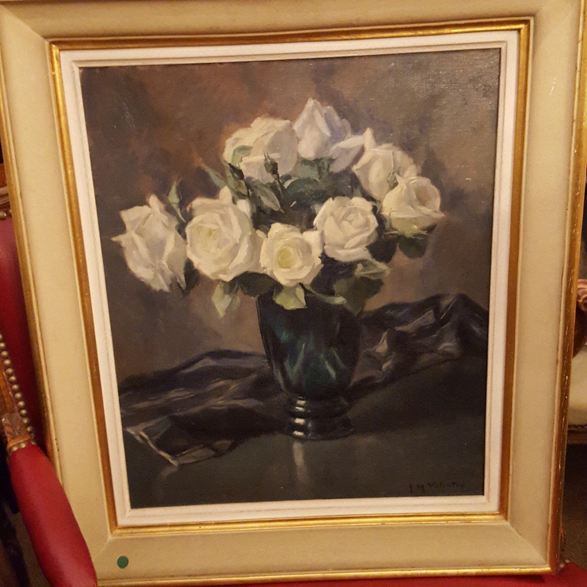  Valentin: Oil On Canvas, White Roses 