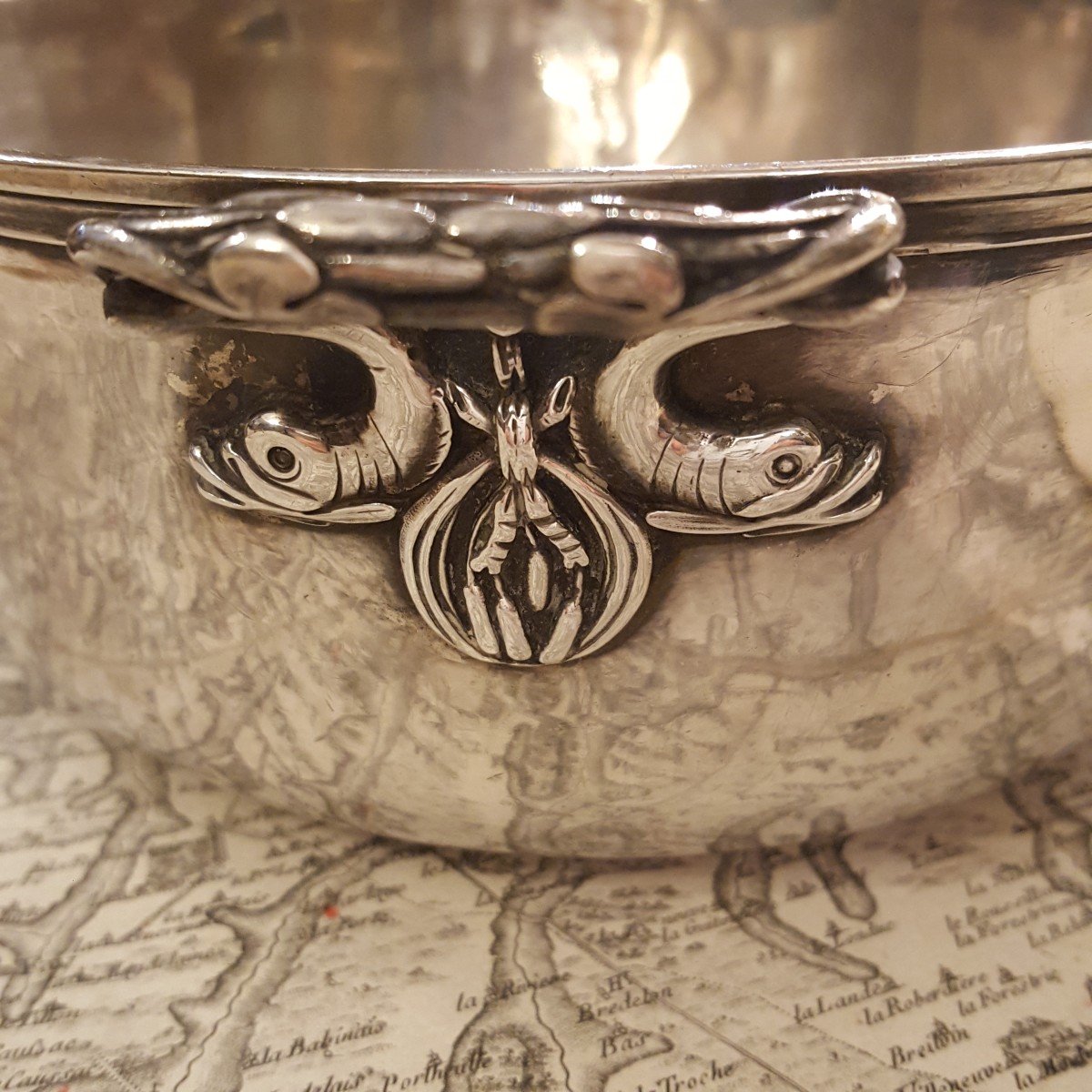 18th Century: Silver Bowl With Dolphins-photo-4