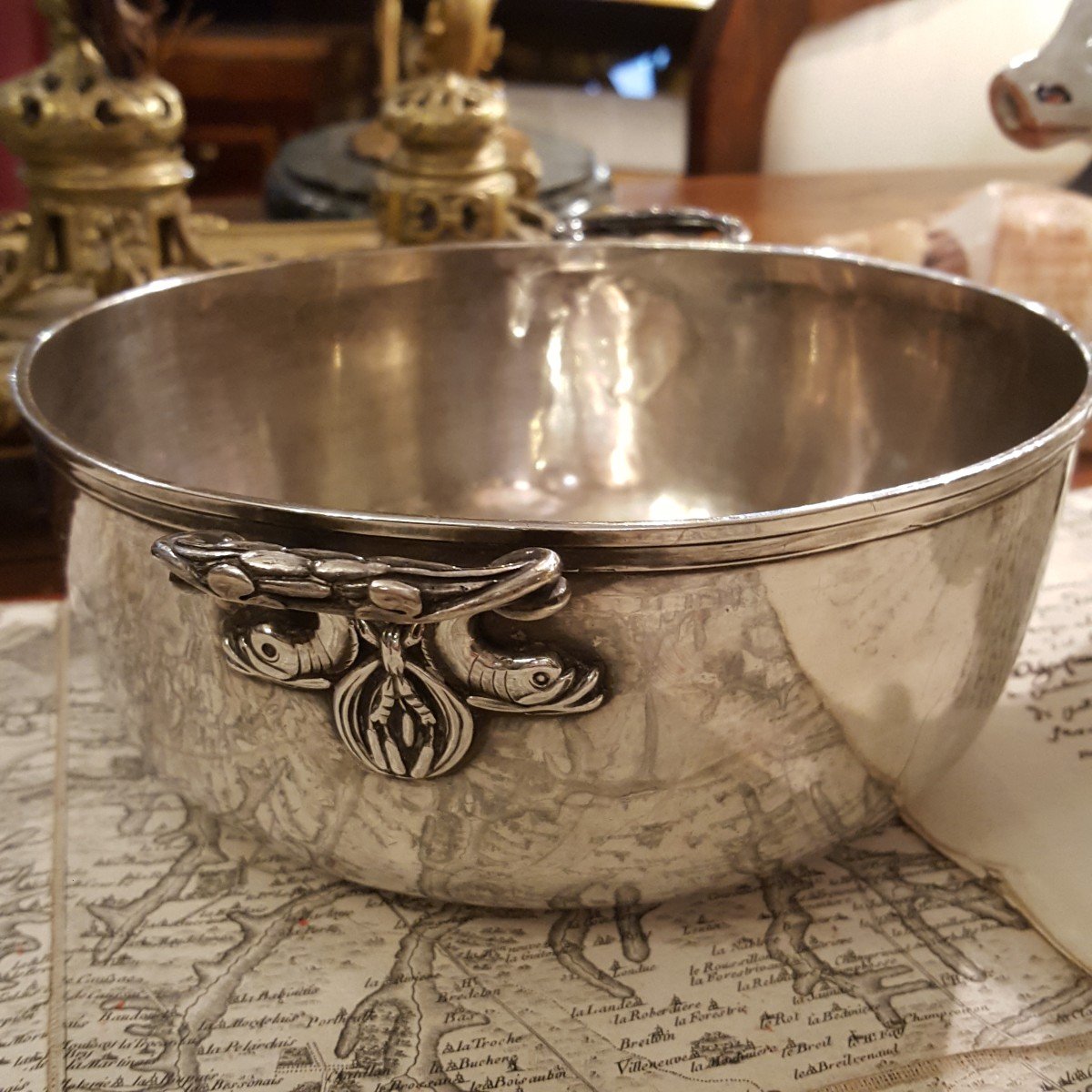 18th Century: Silver Bowl With Dolphins