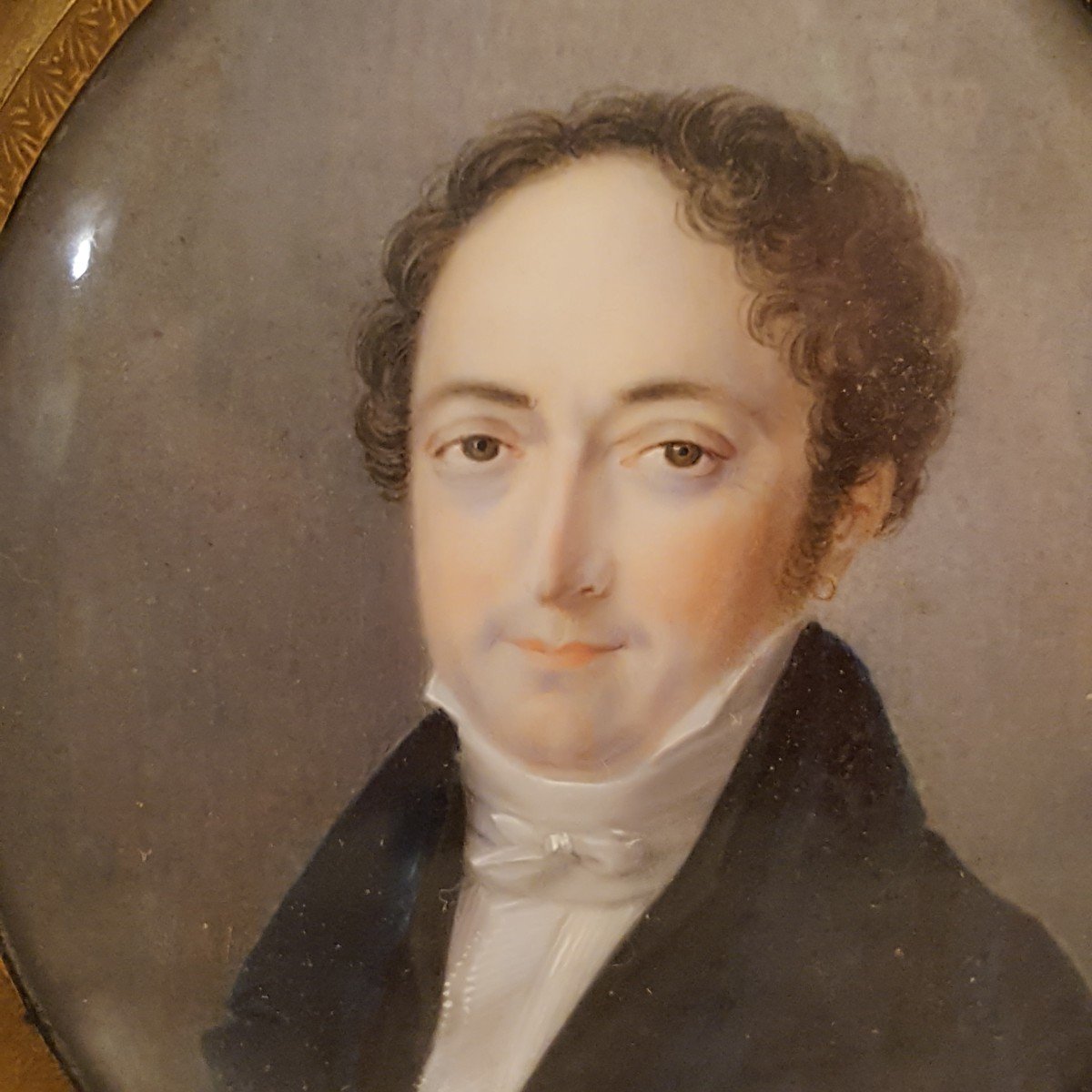 Portrait Of A Man Miniature, 19th Century-photo-2