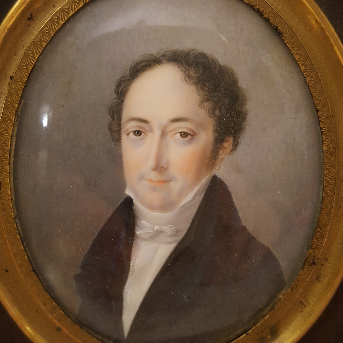 Portrait Of A Man Miniature, 19th Century-photo-3