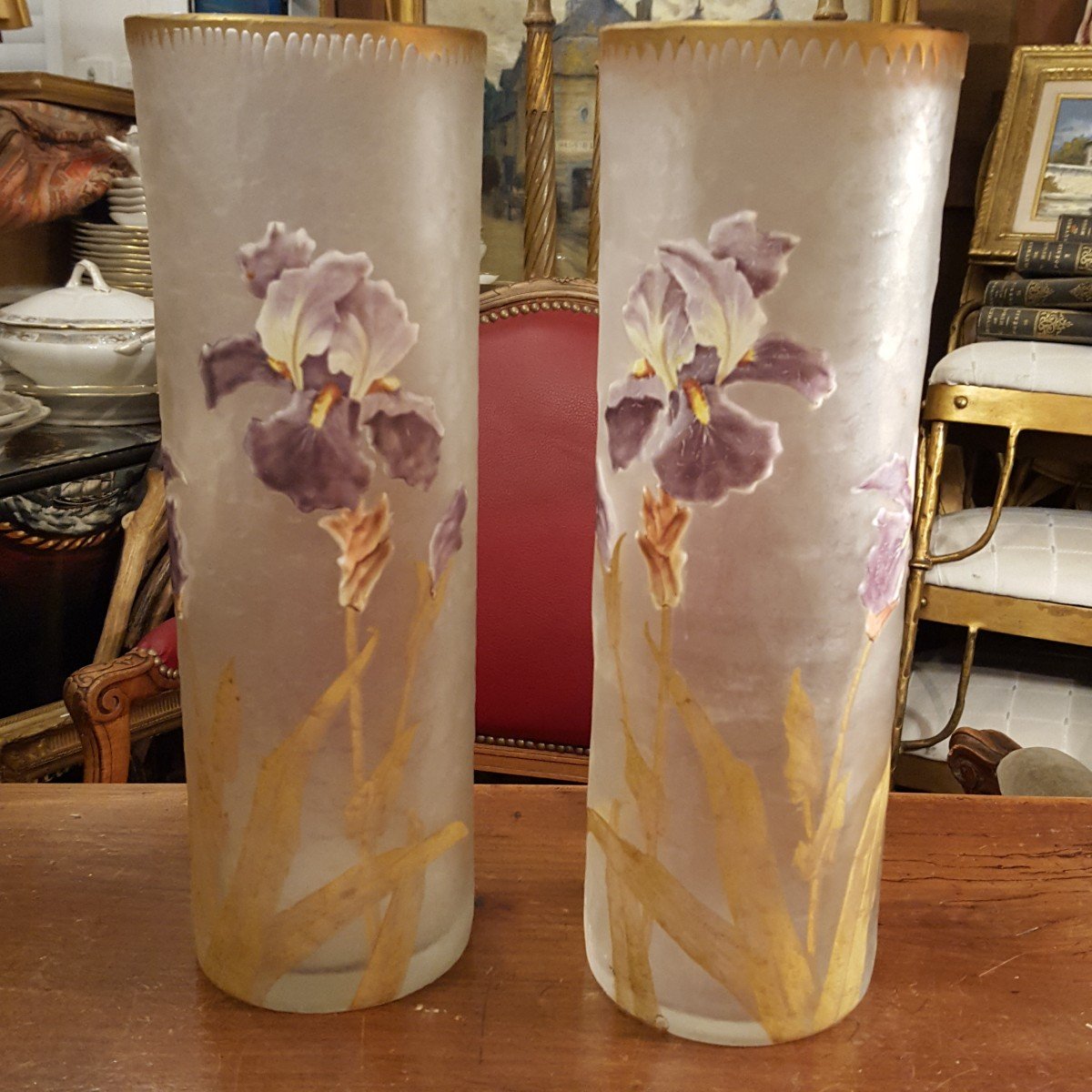 Paire De Vases Aux Iris Montjoye