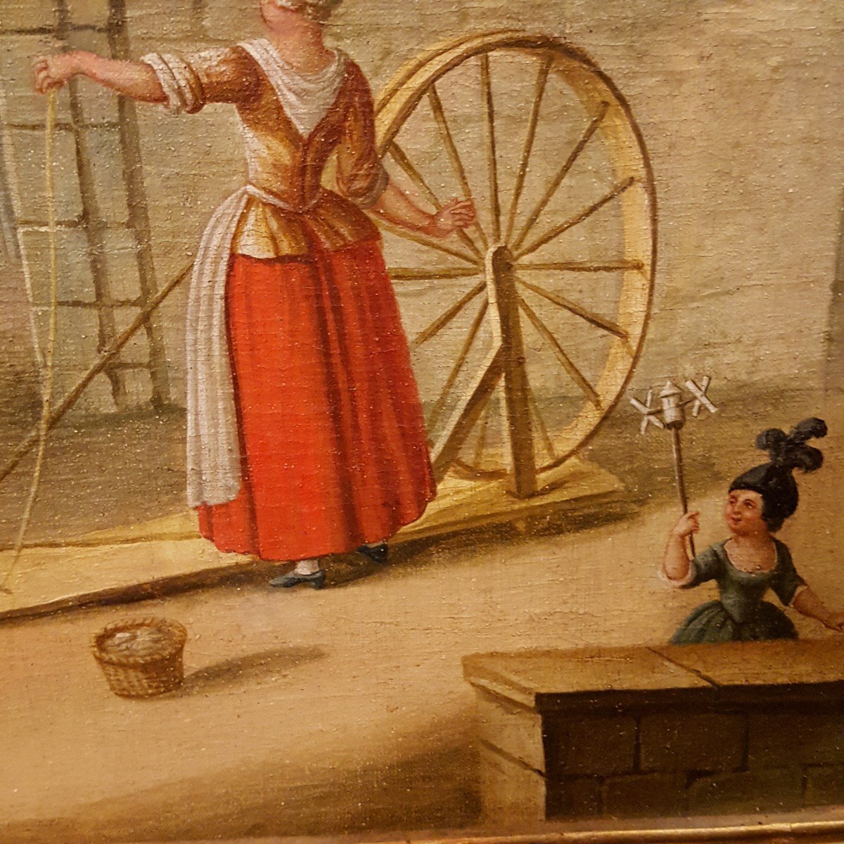 The Rope Weavers Oil On Canvas 18th Century-photo-3