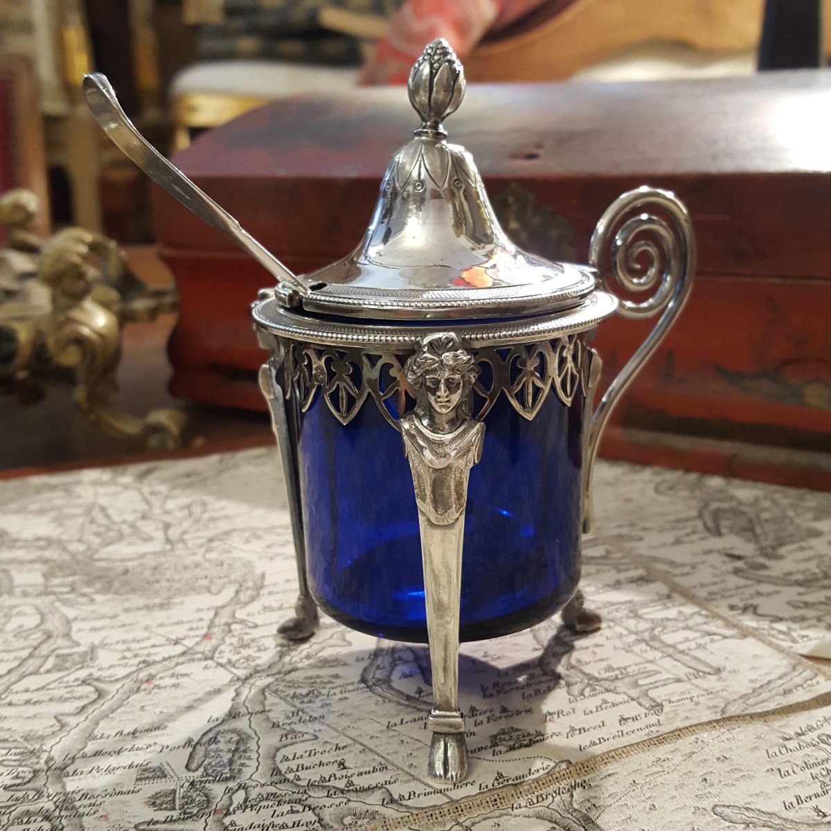 Empire: Silver Mustard Pot With Caryatids