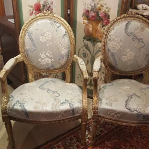 Pair Of Louis XVI Medallion Armchairs