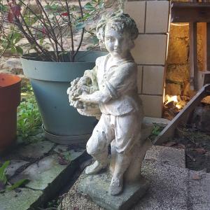 19th Century Statue "child With Basket" Reconstituted Stone 