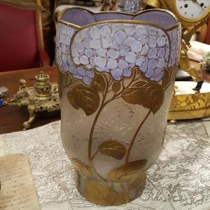  Lilac Enameled Vase: Art Nouveau 