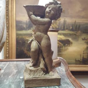 Original Cherub Sculpture In Terracotta, 19th Century